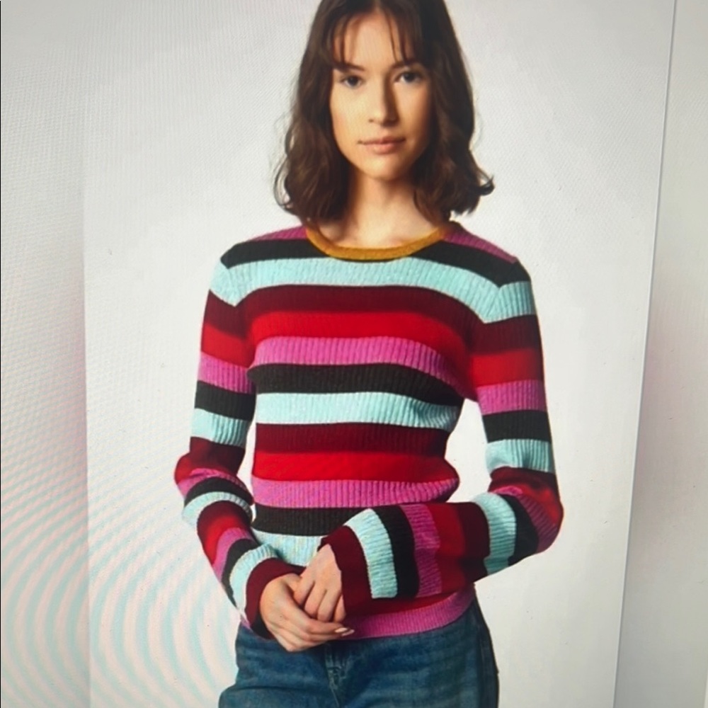 Like new-Blank NYC Red and Pink Crew Neck Sweater with Stripes
